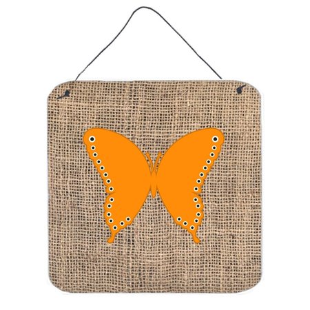 MICASA Butterfly Burlap And Orange Aluminium Metal Wall Or Door Hanging Prints - 6 x 6 In. MI241975